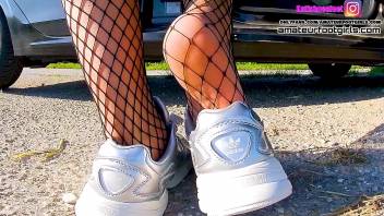 Kati lick her shoes me sweaty fishnet tights shoeplay, dipping sweaty insoles and stinky feet lick her shoes
